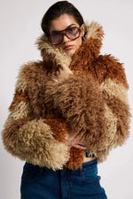 Mongolian Cropped Faux Fur Jacket Tan