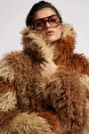 Mongolian Cropped Faux Fur Jacket Tan