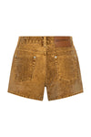 Truckers Mid Waist Relaxed Flocked Denim Shorts Burnt Tobacco