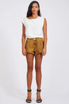 Truckers Mid Waist Relaxed Flocked Denim Shorts Burnt Tobacco