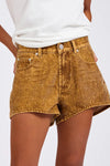 Truckers Mid Waist Relaxed Flocked Denim Shorts Burnt Tobacco
