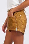 Truckers Mid Waist Relaxed Flocked Denim Shorts Burnt Tobacco