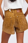 Truckers Mid Waist Relaxed Flocked Denim Shorts Burnt Tobacco
