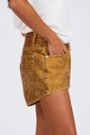 Truckers Mid Waist Relaxed Flocked Denim Shorts Burnt Tobacco