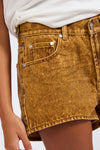 Truckers Mid Waist Relaxed Flocked Denim Shorts Burnt Tobacco