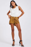 Truckers Mid Waist Relaxed Flocked Denim Shorts Burnt Tobacco