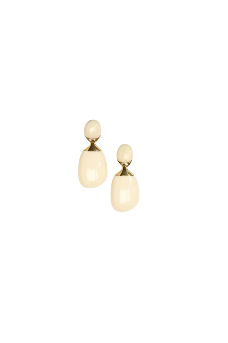 Pair of gold earrings on a white background