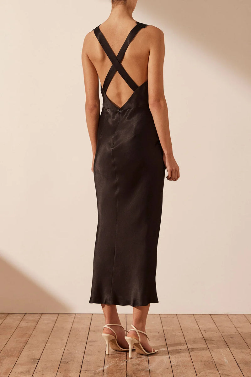 Camille Lace Cross Back Midi Dress Black ROAR CLOTHING PTY LIMITED Camille Lace Cross Back Midi Dress Black ROAR CLOTHING PTY LIMITED