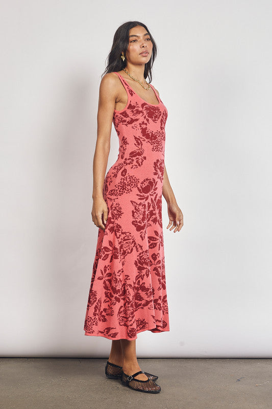 Rosetta Scoop Neck Midi Dress in Rose