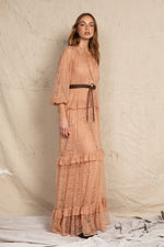 Lace Ruffle Maxi in Nude