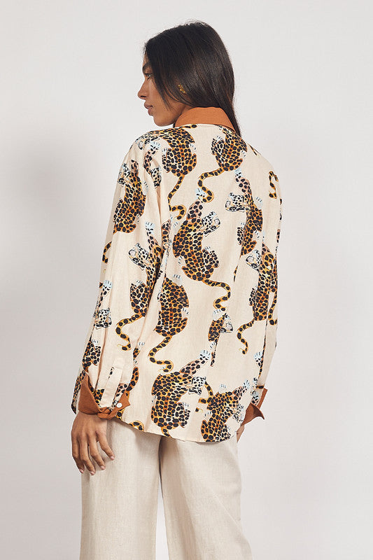 Lottie Leopard Shirt in Ecru