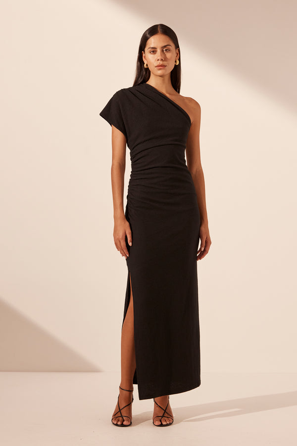 Beau Asymmetrical Midi Dress Black