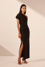 Beau Asymmetrical Midi Dress Black