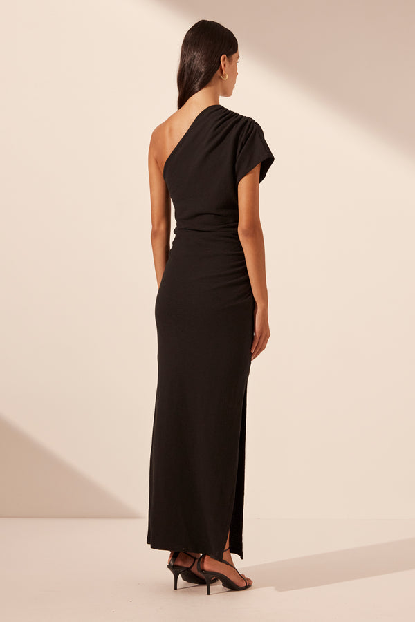 Beau Asymmetrical Midi Dress Black