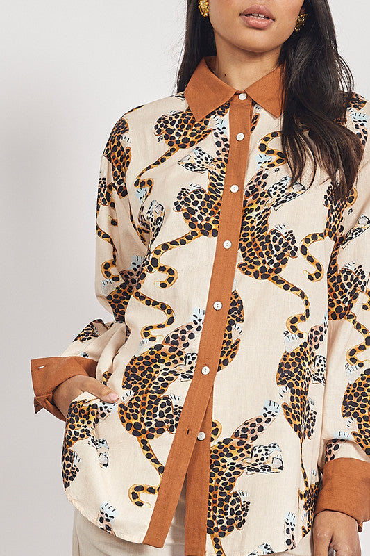 Lottie Leopard Shirt in Ecru