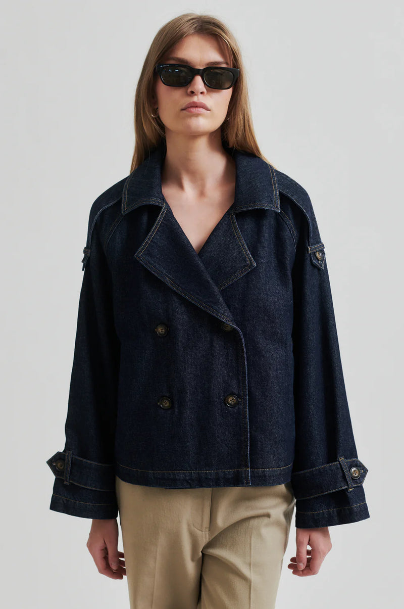Columbus Trench Jacket Dark Blue Denim