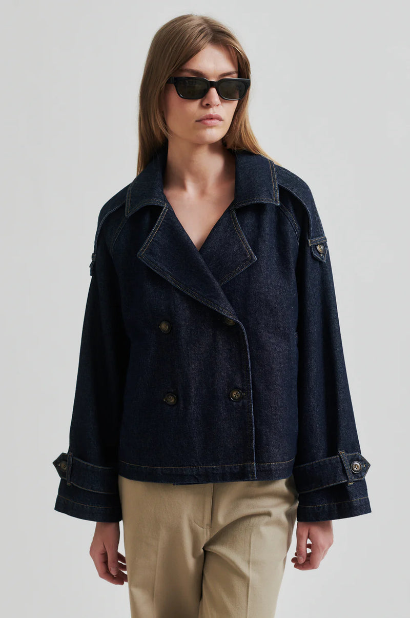 Columbus Trench Jacket Dark Blue Denim