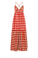 Gingham Embroidery Dress in Ruby Cream