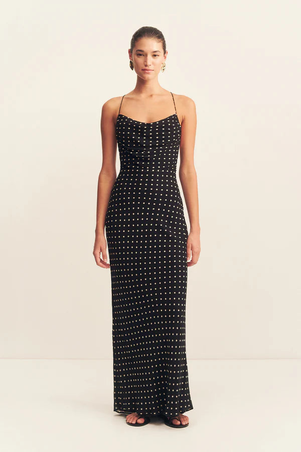 Houston Lace Back Maxi Dress Noir Polka