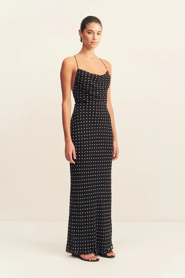 Houston Lace Back Maxi Dress Noir Polka