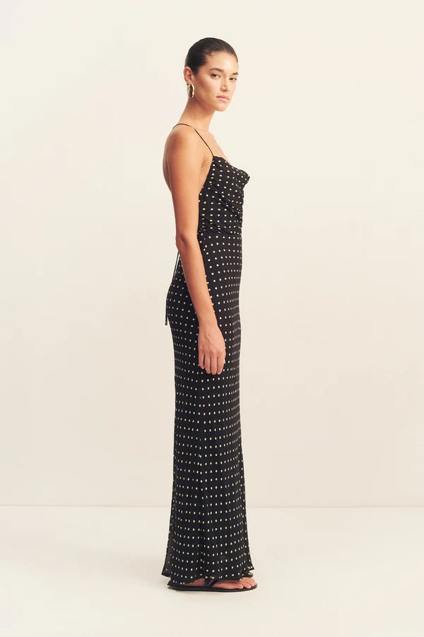Houston Lace Back Maxi Dress Noir Polka