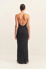 Houston Lace Back Maxi Dress Noir Polka