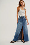Come As You Are Denim Maxi Skirt Sapphire Blue with Slit