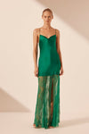 Elle Silk Lace Cowl Maxi Dress Emerald Green