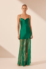 Elle Silk Lace Cowl Maxi Dress Emerald Green