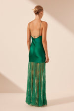 Elle Silk Lace Cowl Maxi Dress Emerald Green