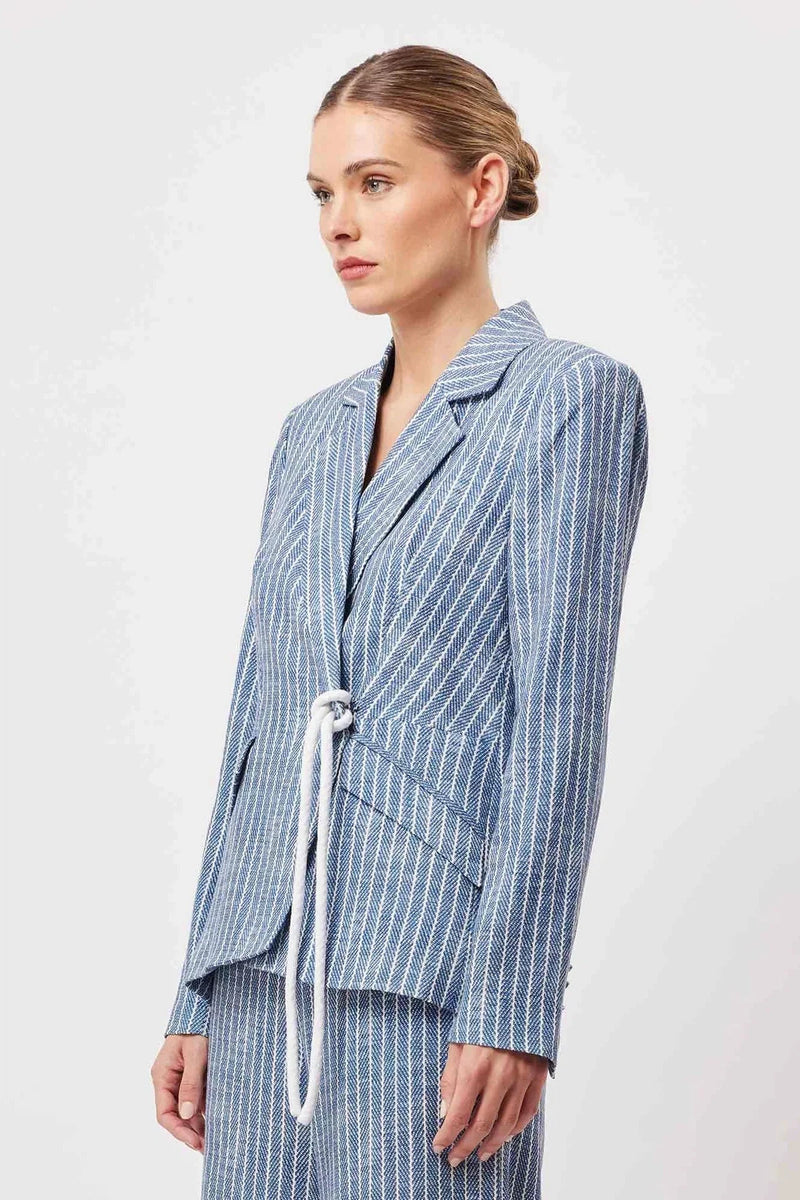 Panama Linen Viscose Blazer in Del Mar Stripe