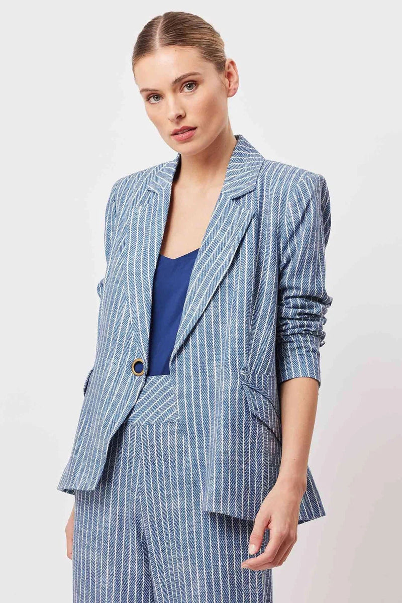Panama Linen Viscose Blazer in Del Mar Stripe