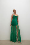 Elle Silk Lace Cowl Maxi Dress Emerald Green