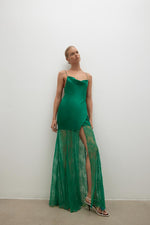 Elle Silk Lace Cowl Maxi Dress Emerald Green