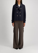 Cropped Trench Light Pressed Wool Navy Blue