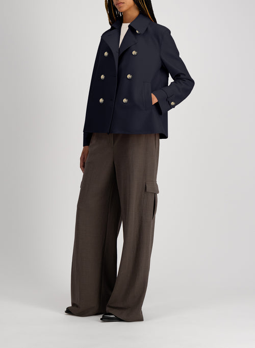 Cropped Trench Light Pressed Wool Navy Blue