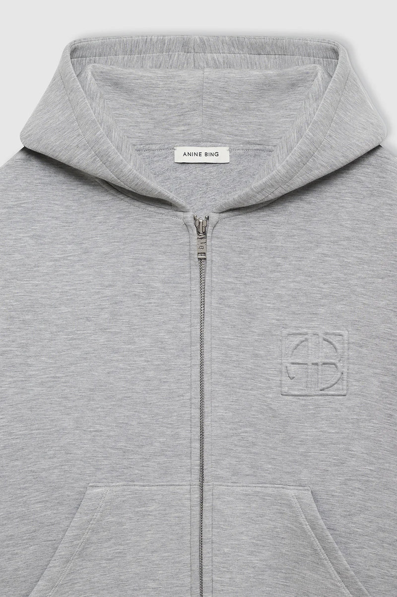 Bond Zip Up Hoodie Framed Monogram Heather Grey