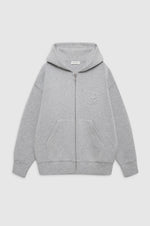 Bond Zip Up Hoodie Framed Monogram Heather Grey