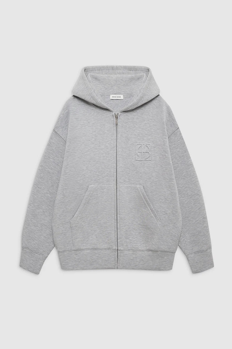 Bond Zip Up Hoodie Framed Monogram Heather Grey