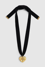 Chunky Heart Velvet Choker Black and Gold