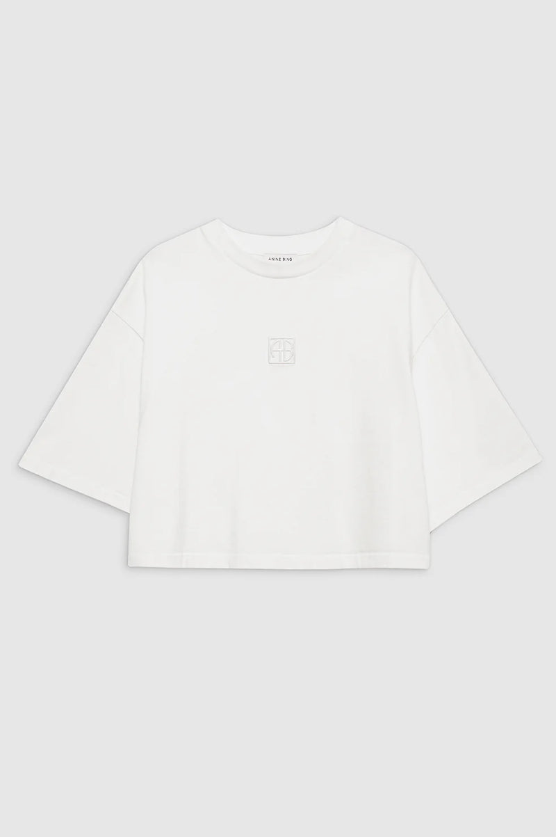 Myers Cropped Tee Framed Monogram Ivory