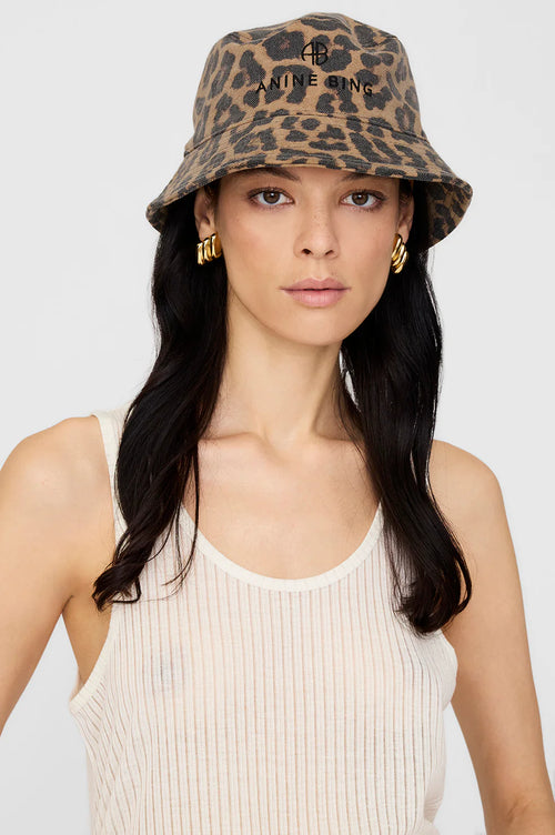 Nicks Bucket Hat Black and Brown Leopard