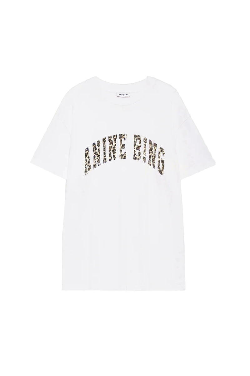 White t-shirt with text design on a white background
