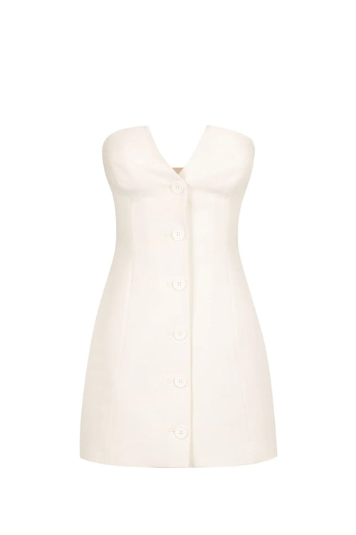 Amura Strapless Button Up Mini Dress Cream