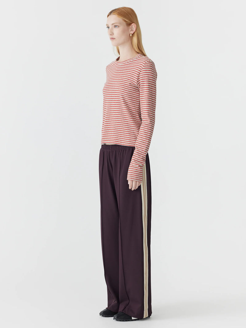Wide Leg Athletic Tape Pant Dark Plum