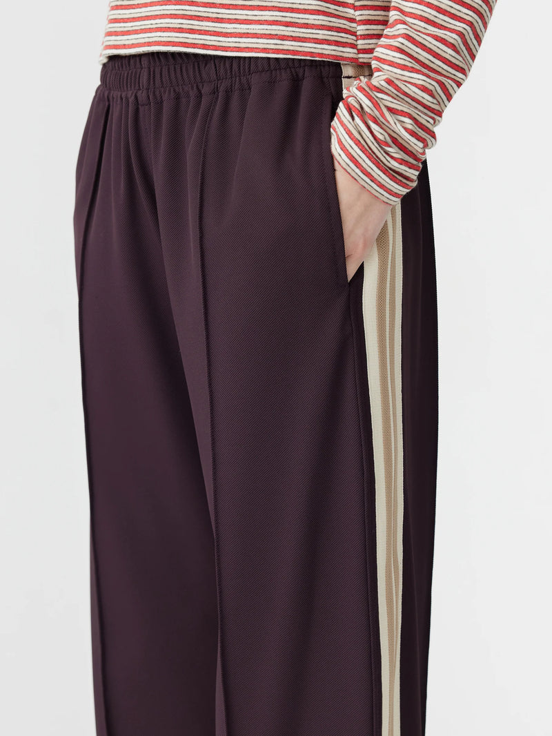 Wide Leg Athletic Tape Pant Dark Plum