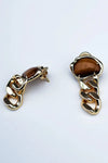 Bean Statement Chain Earrings Tiger's Eye 18K Gold Plating
