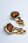 Bean Statement Chain Earrings Tiger's Eye 18K Gold Plating