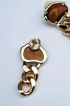 Bean Statement Chain Earrings Tiger's Eye 18K Gold Plating