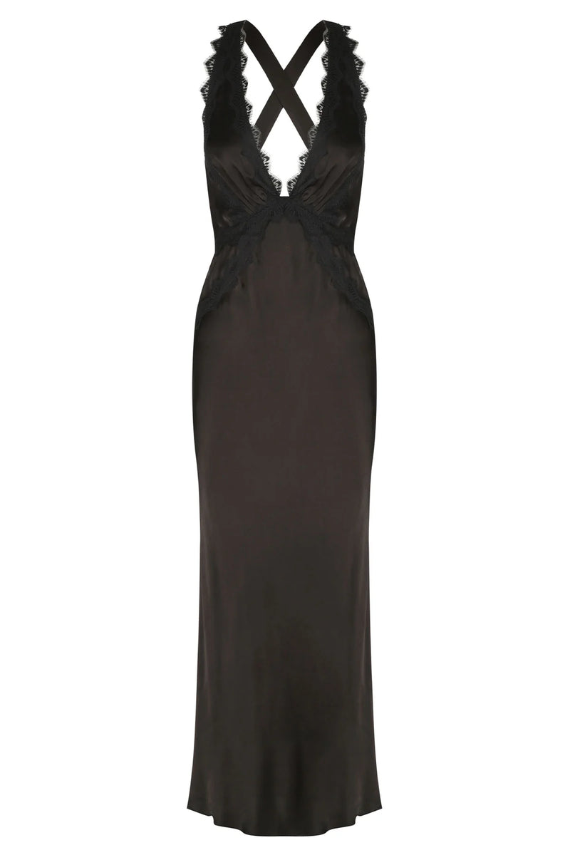 Camille Lace Cross Back Midi Dress Black ROAR CLOTHING PTY LIMITED Camille Lace Cross Back Midi Dress Black ROAR CLOTHING PTY LIMITED